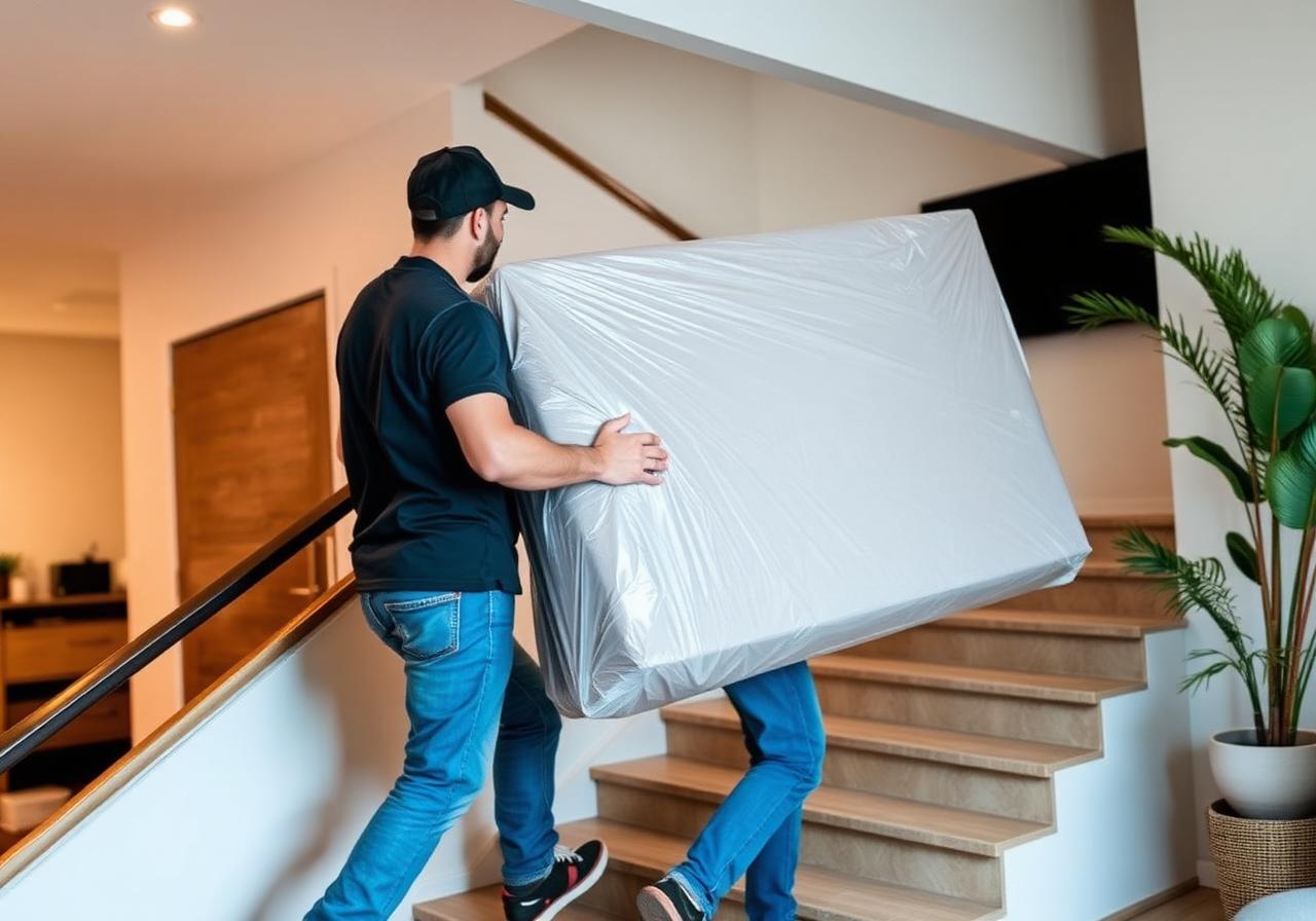 نقل تلفزيون مغلف على الدرج